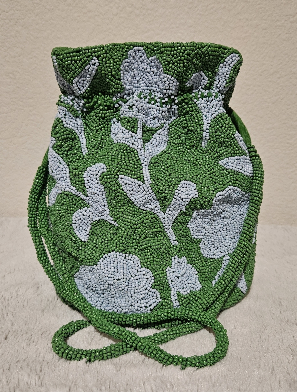 Kate Spade - Green and Blue Beaded Floral Drawstring Bag - NWOT